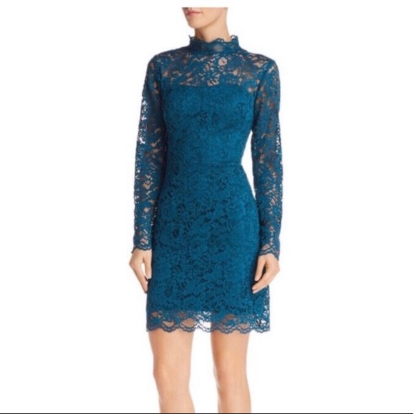Betsey Johnson Dresses & Skirts - Betsy Johnson teal lace long sleeve midi dress Sz 10